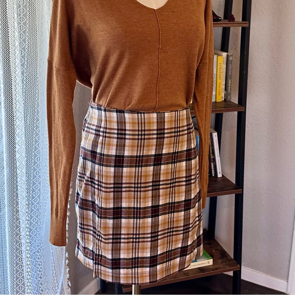 Love On a Hanger Plaid Mini Skirt - Brown Mustard Check, Preppy Fall (Size 3)